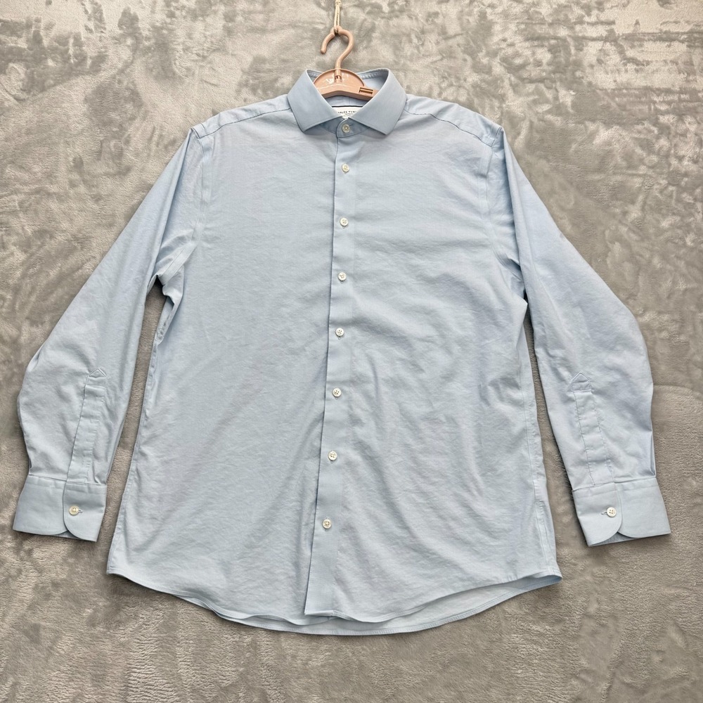 Charles Tyrwhitt Dress Shirt Mens 16.5 34 Blue Solid Long Sleeve Button Up‎